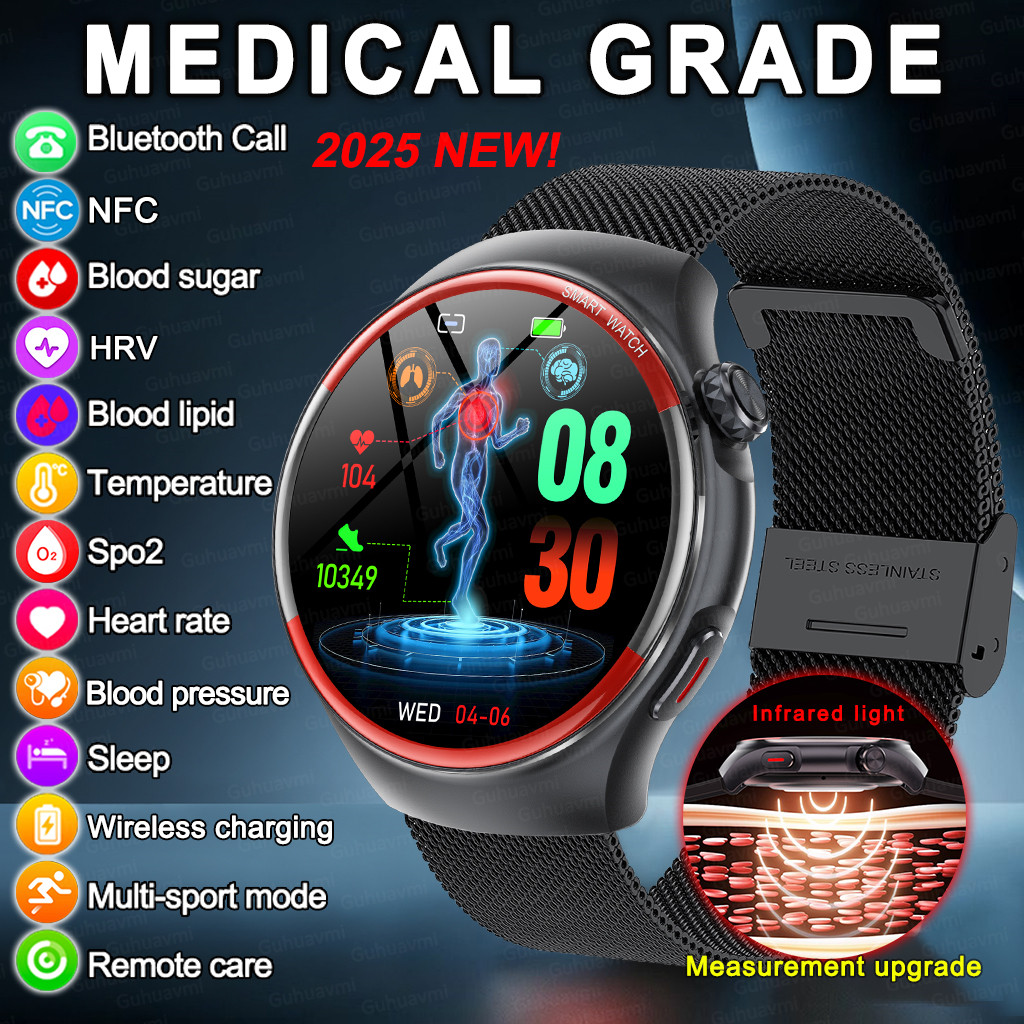 F0 2025 3 New Medical Grade Ecg+Hrv Smart Watch Sugar Blood Pressure ...