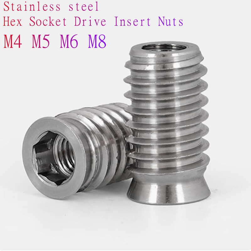 304 Stiainless 5Pcs Steel M4 M5 M6 M8 Hex Socket Drive Insert Nuts ...