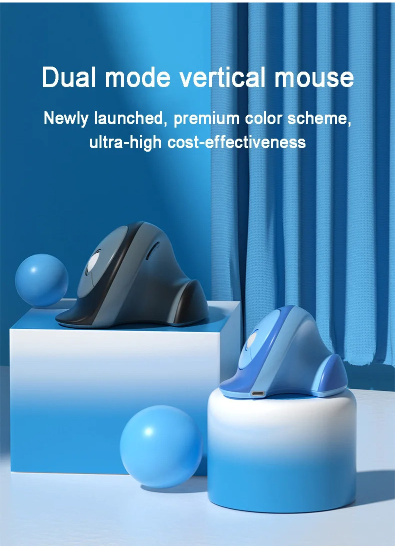 Vertical Rechargable Mouse Ergonomic Bluetooth+ 2.4GHz Wireless Optical ...
