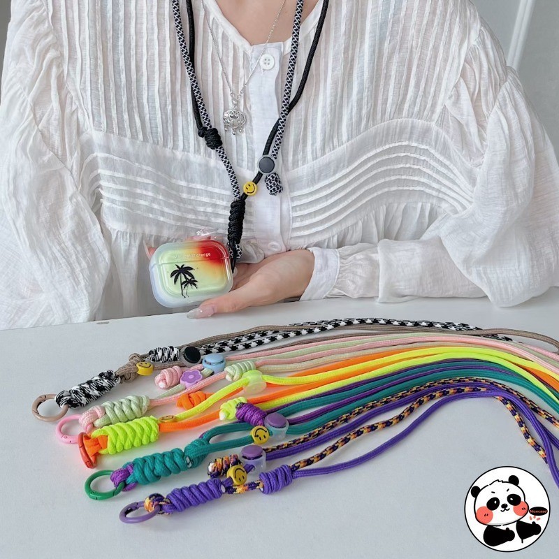 Dual use Smile Long Rope Universal Phone Lanyard Wrist Braided Keychain ...