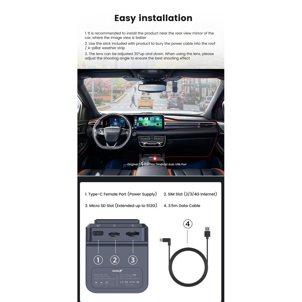 CarlinKit Ai Dash Cam Android 13 CarPlay Wireless CarPlay Android Auto ...