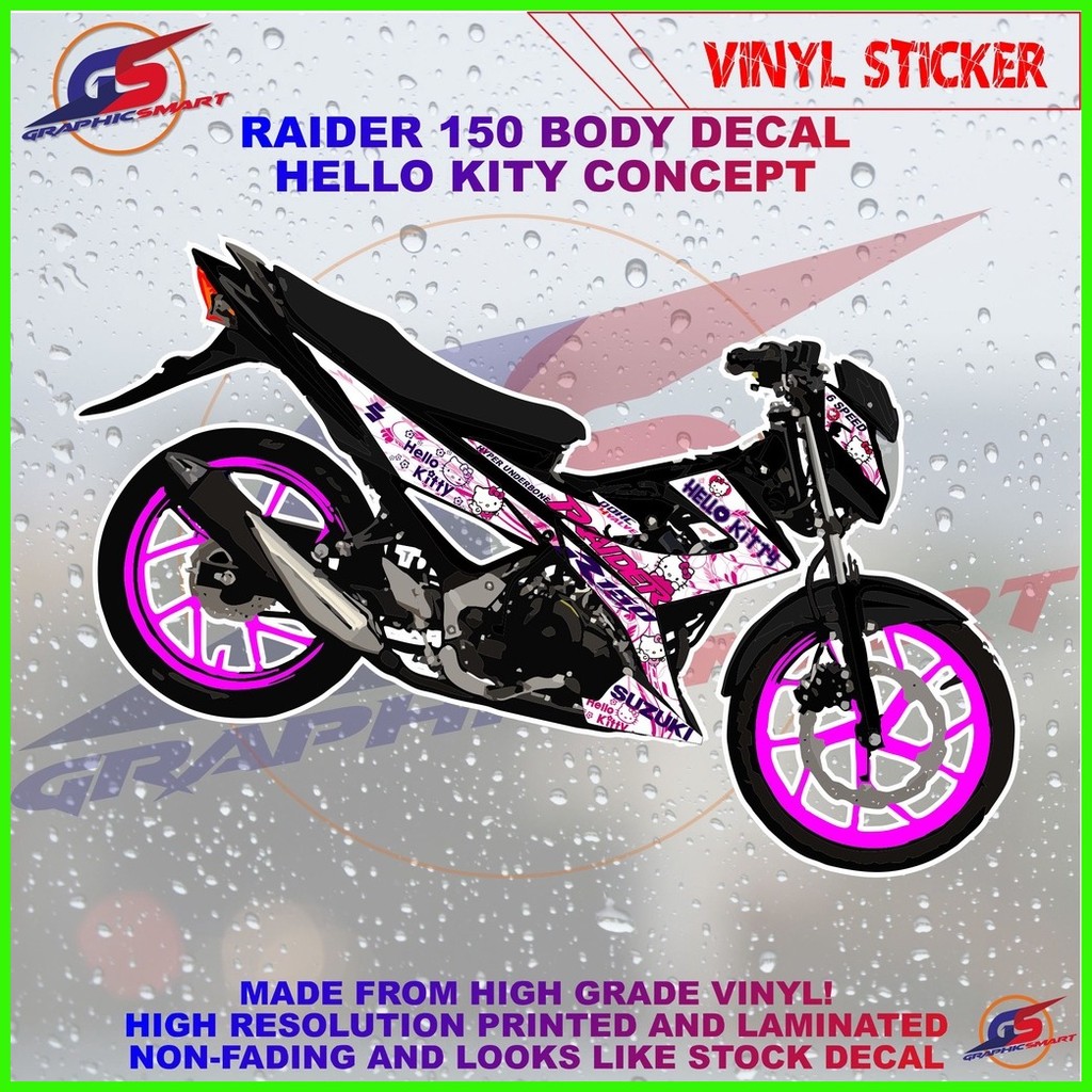 Raider 150 BodyDecal - HELLO KITTY Pink White Decal High Resolution ...