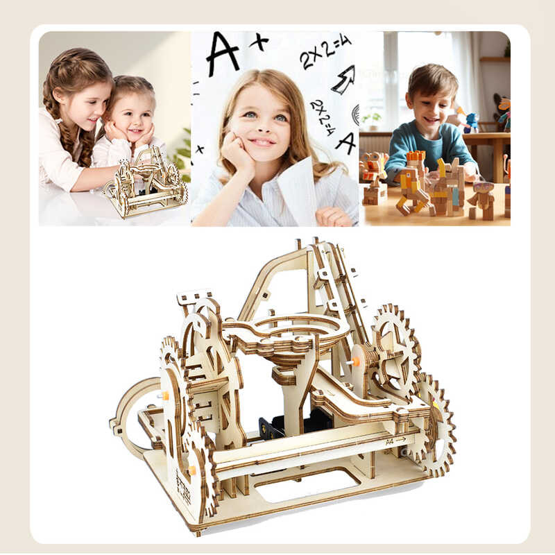 3D Wooden Puzzles Electric Automatic Marble Run Model Building Kits DIY ...