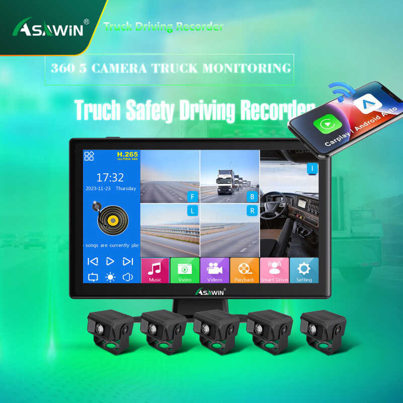 10 Inch 360 Degree Driving AHD Camera 5 Channels Recorded Carplay ...