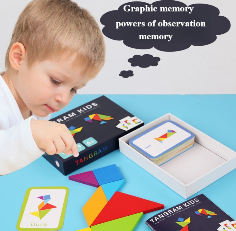 3D Wooden Tangram Jigsaw Puzzles Board Games Kids Montessori ...
