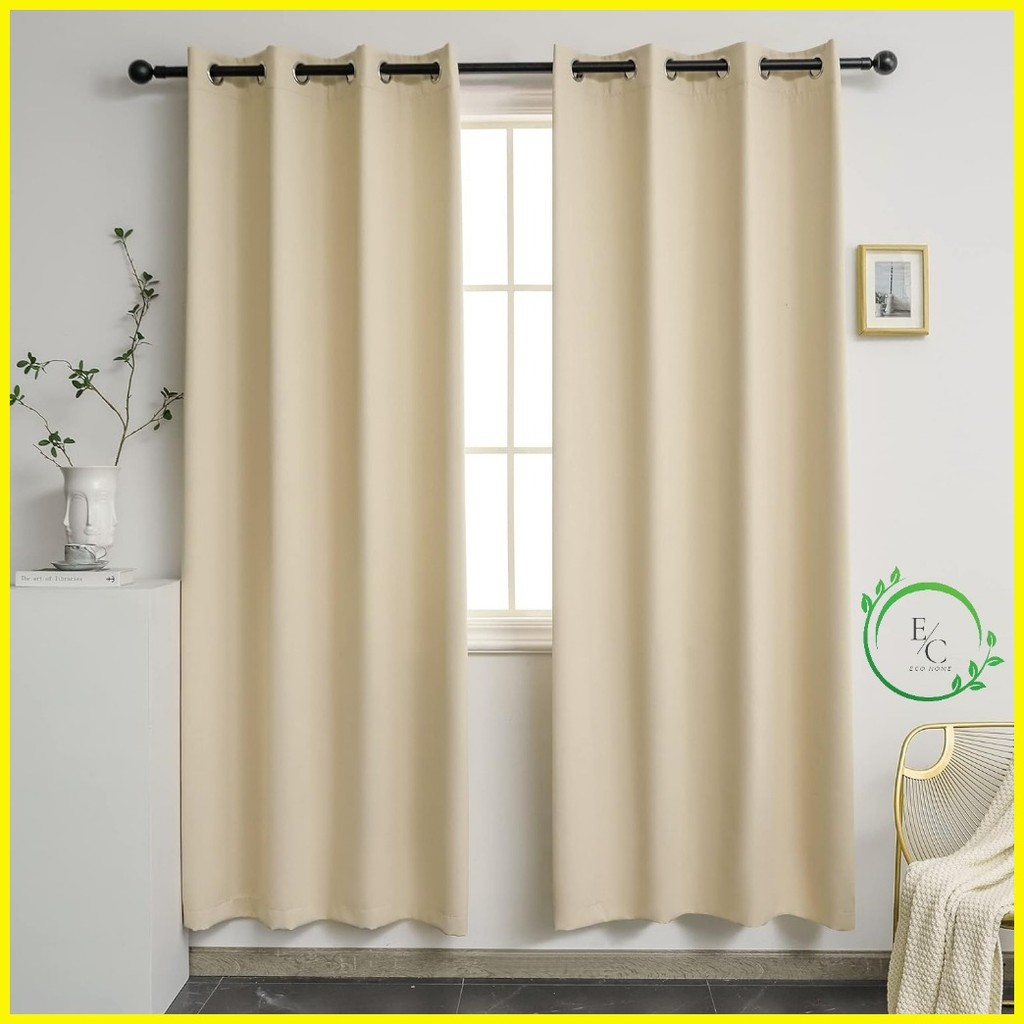 1 Piece Beige Grommet Curtains for Living Room Bedroom Window 140x220cm ...