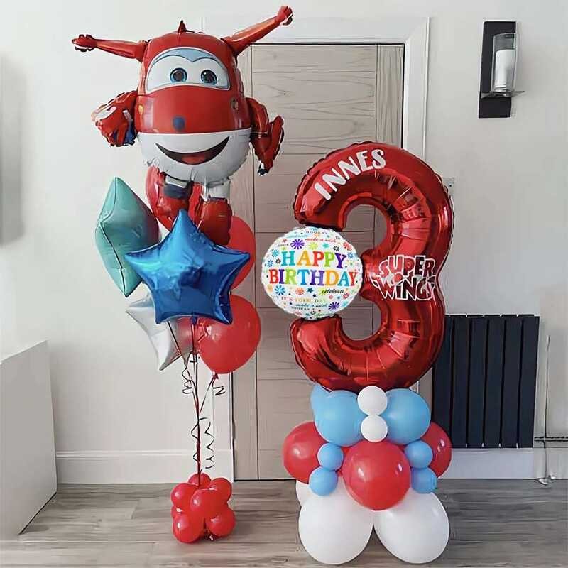 Balloons Party 45Pcs New Cartoon Super Wings Jet Red Digital Balloon ...