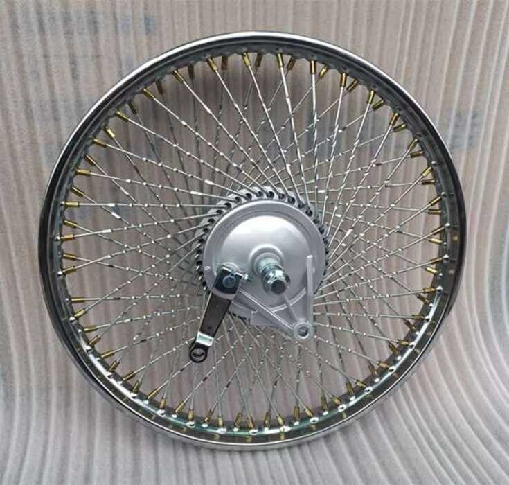Bicycle CG 125 behind side of steel modified 72 threaded spokes and ...