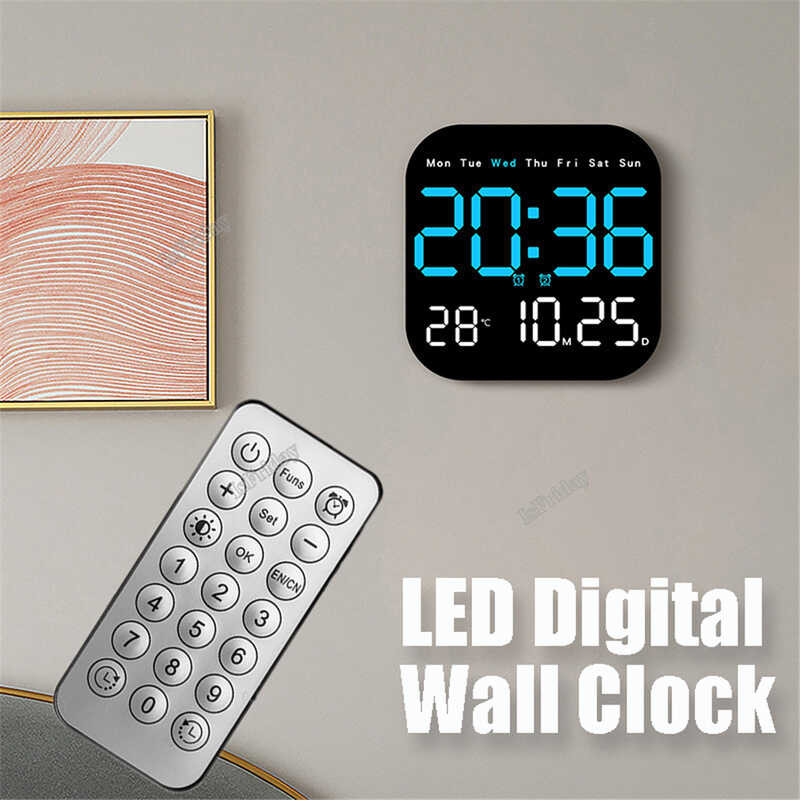 LED 9 Digital Wall Large Screen Time Temperature Date Week Display With ...