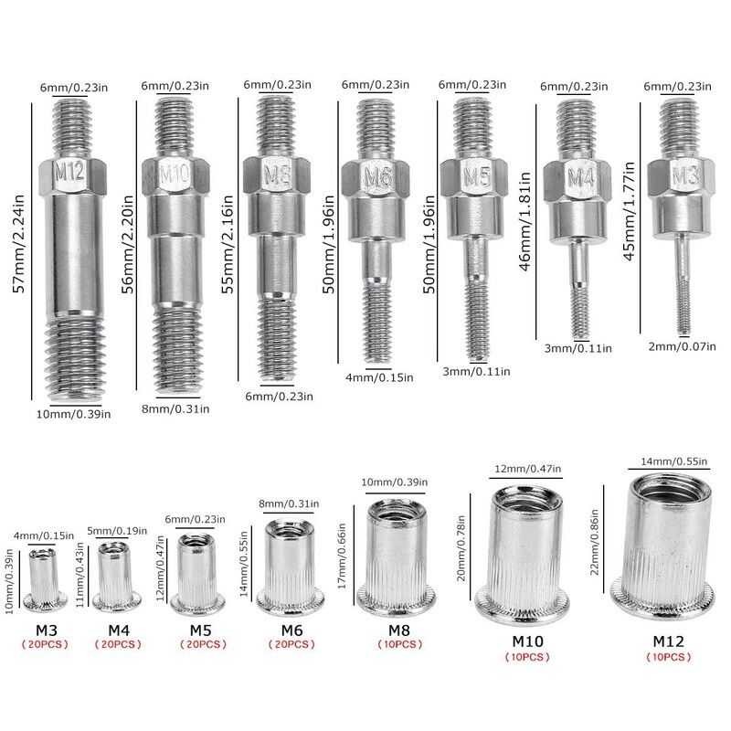 LY 110Pcs Manual Rivet Tool M3-M12 Threaded Nut Riveting Hine Rivnut ...