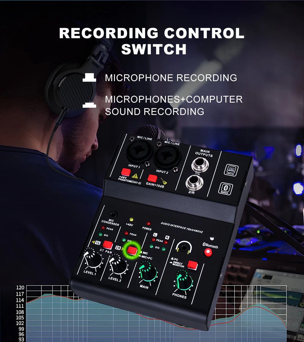 2 Channels Professional portable Audio Mixer Interface sound card ...