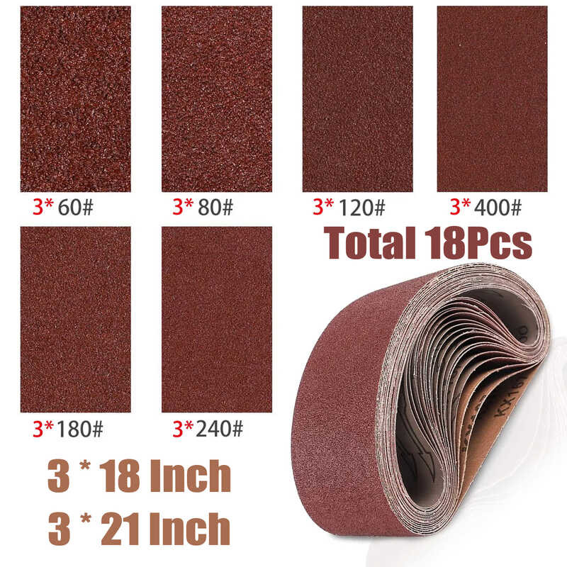 18Pcs 3 7F Belts 3X18 3X21 Inch Aluminum Oxide Sanding Band Grit 60/80 ...