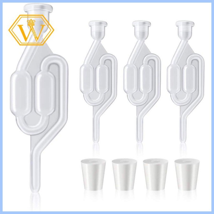 3-Pack S-Shape Twin Bubble Airlocks With 3 Small Buon Vino Stoppers/Bungs For Wine Making