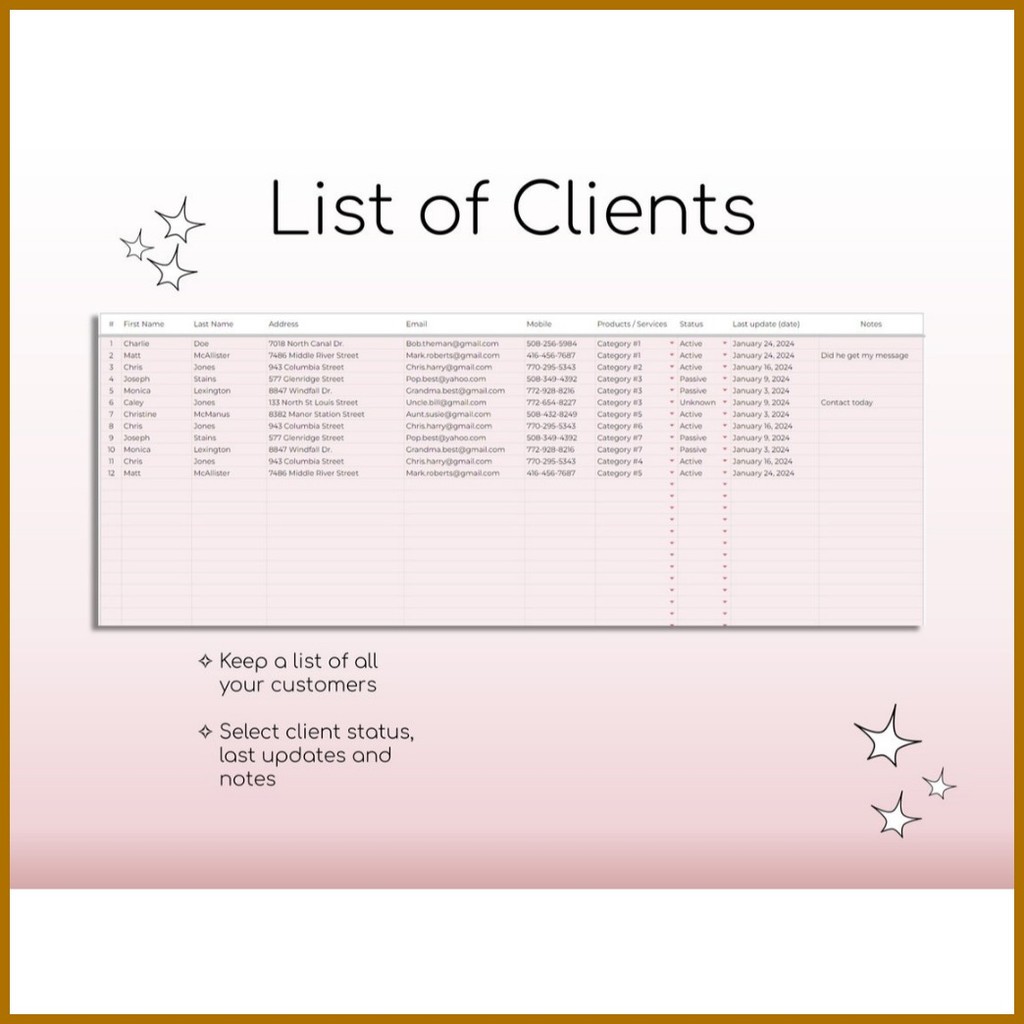 Digital Planner, Client Tracker Spreadsheet | Small Business Template ...