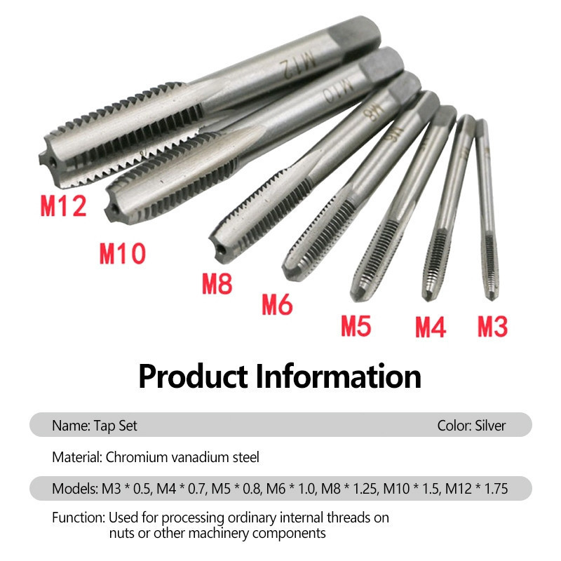 8PCS Tool Set Hand Tap Threading Original Hand Top Screw Threader Drill ...