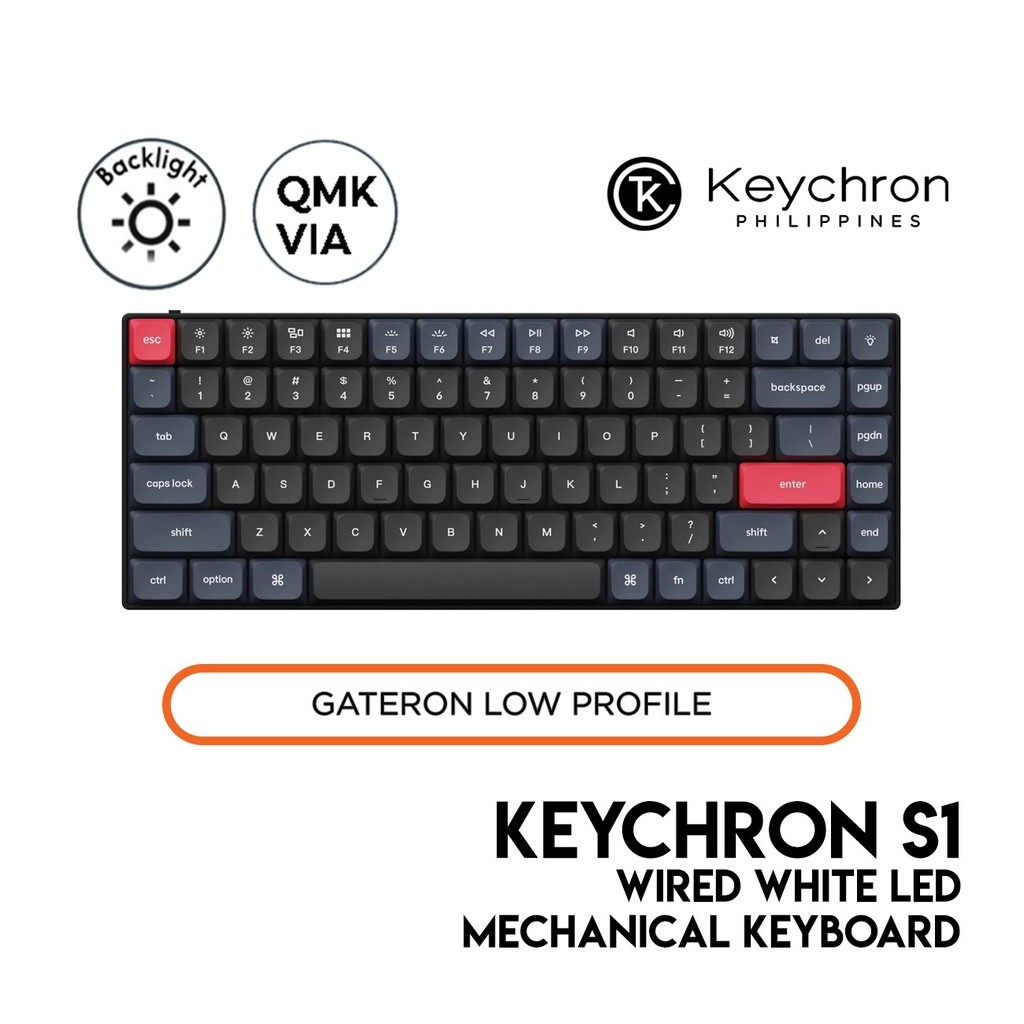 Keychron S1 QMK Custom Mechanical Keyboard (75% Layout, Wired, White ...