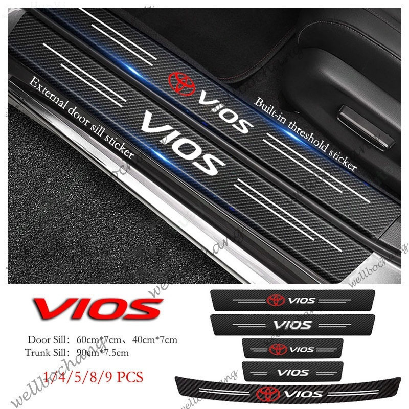 Toyota Vios Car Door Sill Sticker Anti-Scratch Carbon Fiber leather ...