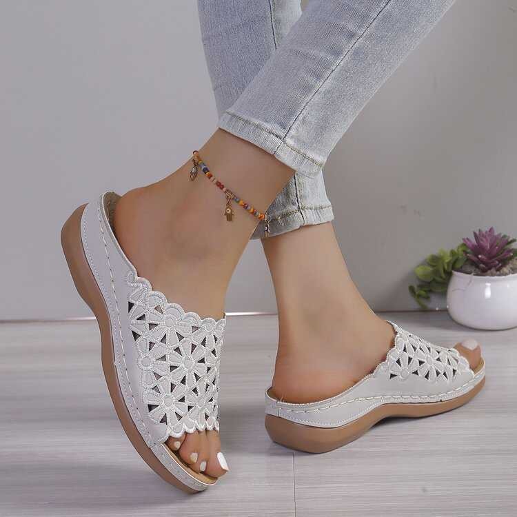 Summer New Large Fashion Low Heel Cool Slippers For Women With Hollow ...