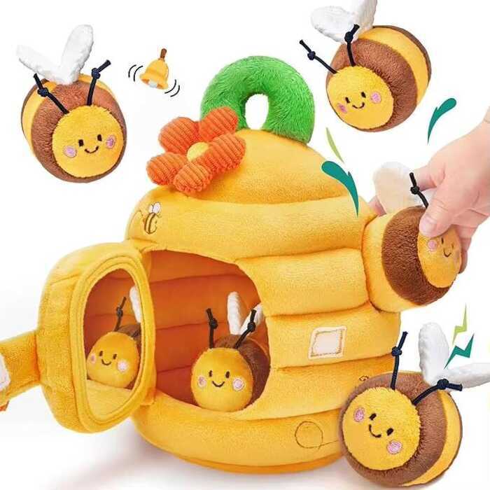 Baby Beehive with 5 Sensory Bees - Rattle, Crinkle Paper, Squeaker ...