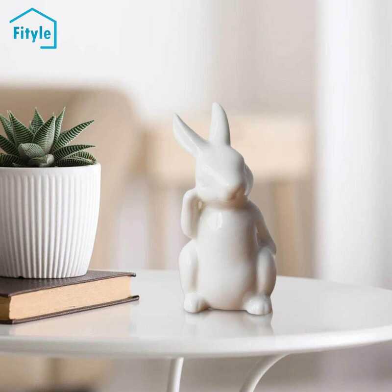 Fityle Ceramic Rabbit Figurine White Easter Animal Statue Sculpture ...