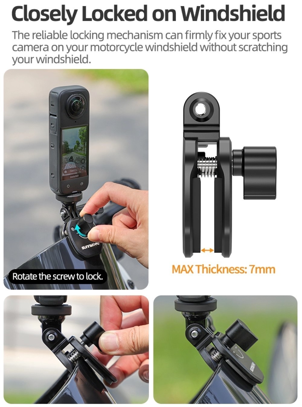 Motorcycle Windscreen Clamp Mount Aluminum Holder for Action Camera ...