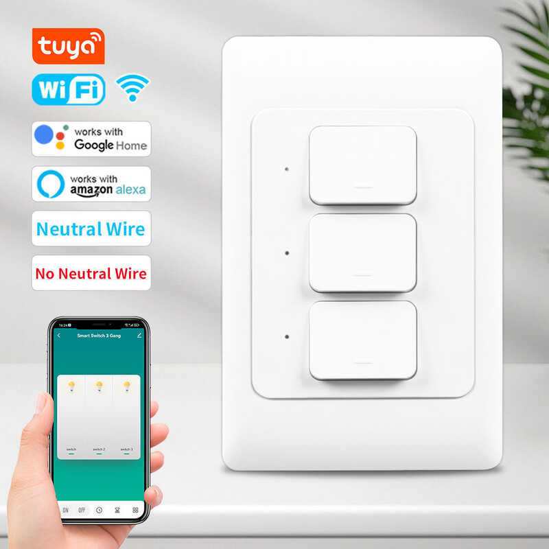Tuya Wifi Smart Wall Switch Push Button Switches Gang NO Neutral Wire ...