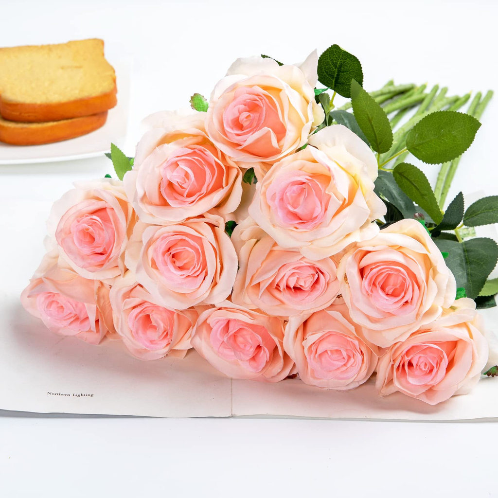 [10 PCS] Artificial Silk Rose Flowers, Realistic Single Stem Fake Roses ...