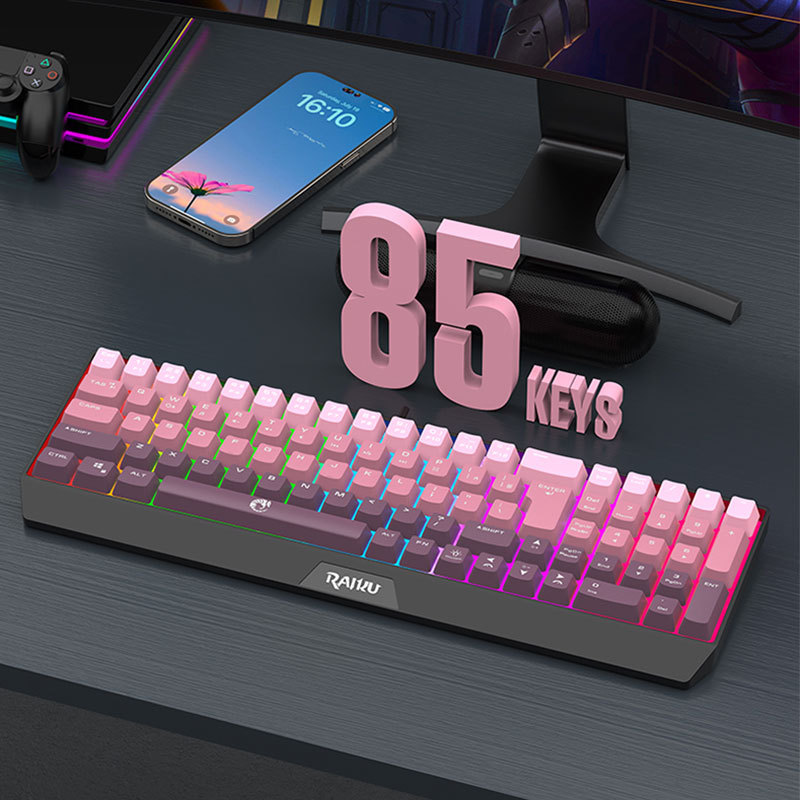 Raiku 85-Key Gradient Gaming Keyboard : Rainbow Backlight + Ergonomic ...