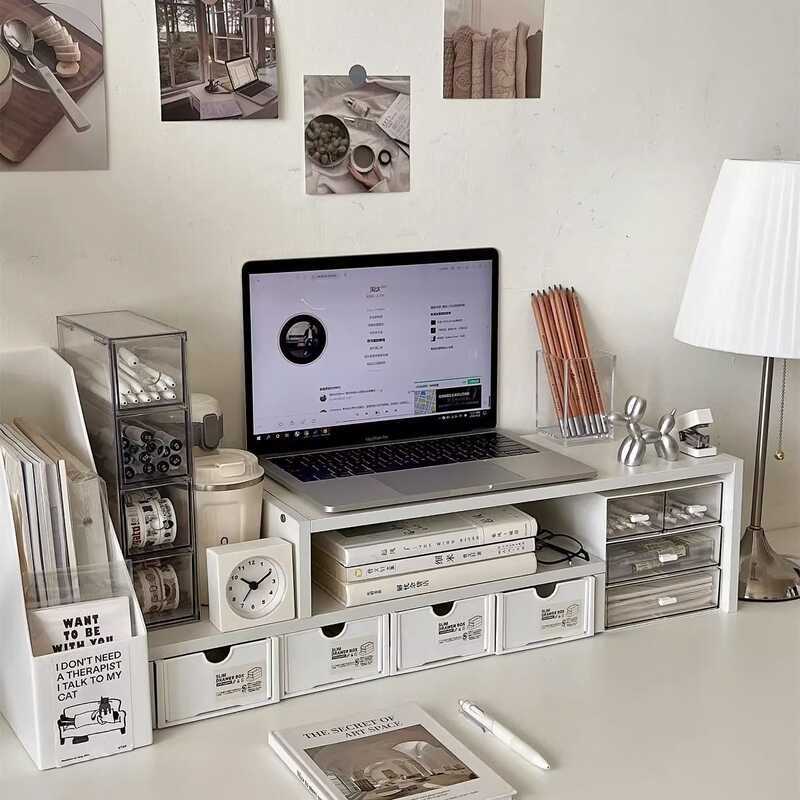 Product image Desktop Shelf Computer Elevated Rack Wooden Multi-Layer ...