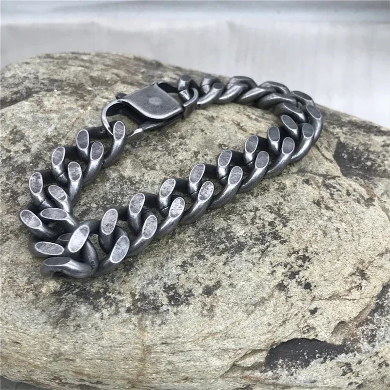 Antique Color Jewelry Wide Thick Stainless Steel Bracelet Homme Hand ...