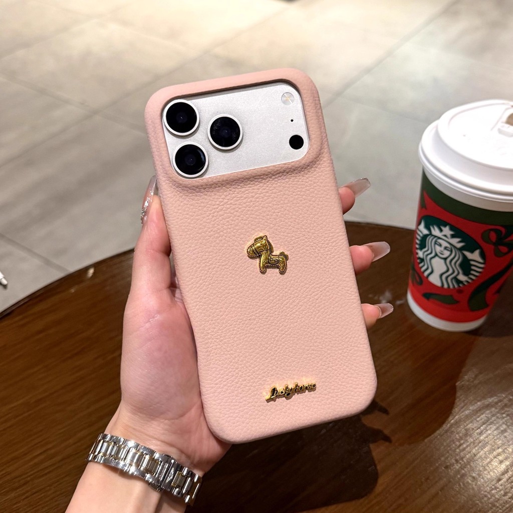Luxury 3D Gold Horse Solid Color Lychee Pattern PU Leather Phone Case ...