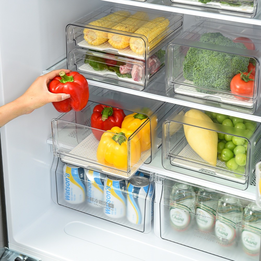 Drawer Type Container Removable Drain Tray Food Storage Fridge ...