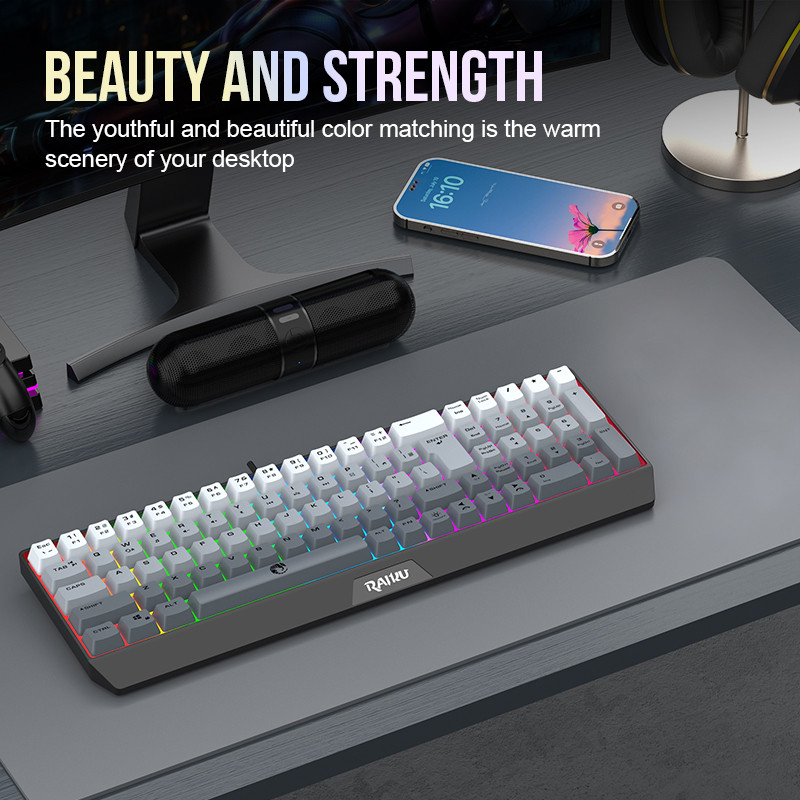 Raiku 85-Key Gradient Gaming Keyboard : Rainbow Backlight + Ergonomic ...