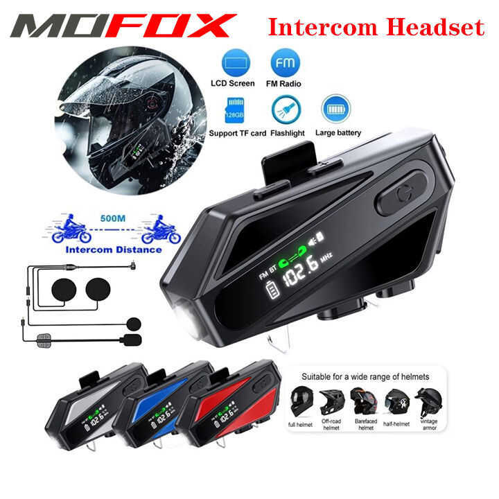 MOFOX C6 Motorcycle Helmet Intercom Earphone Voice Control Music Share ...