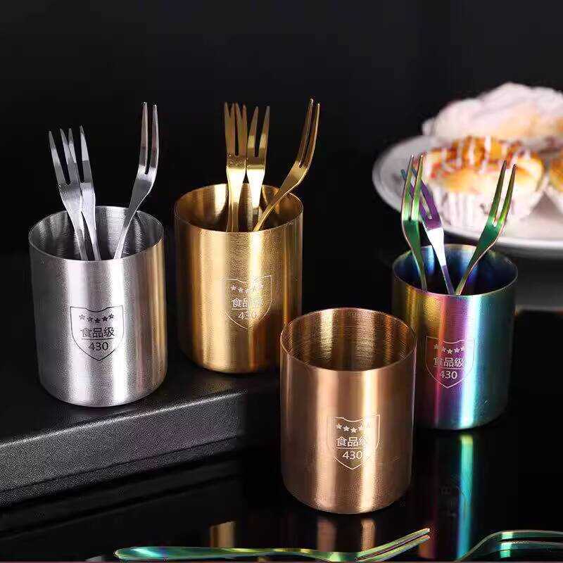 Home Stainless Steel Tube Luxury Insert Box Dessert Fork Container ...
