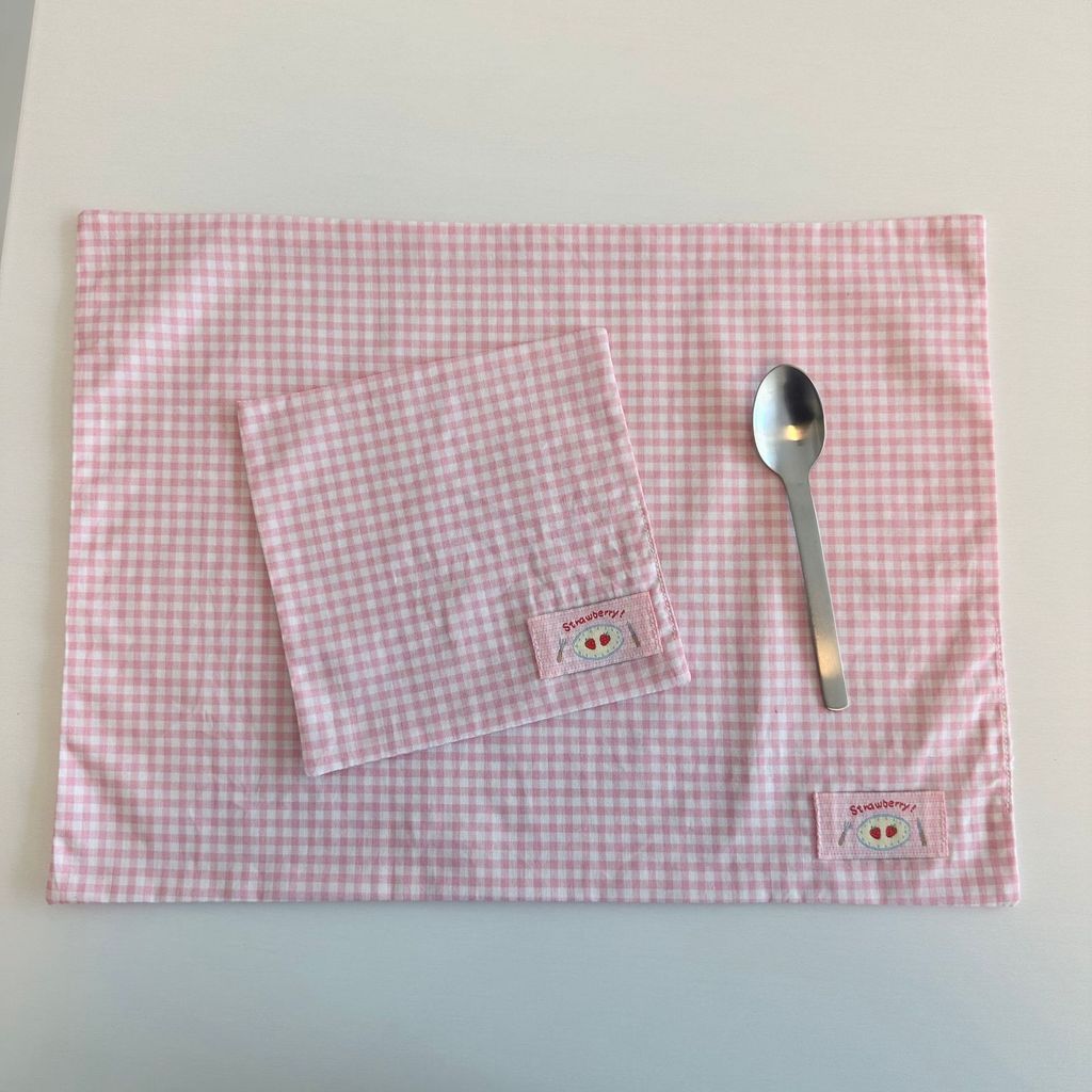 Sweet Powder Strawberry Small Grid Placemat Homemade Double Layer ...