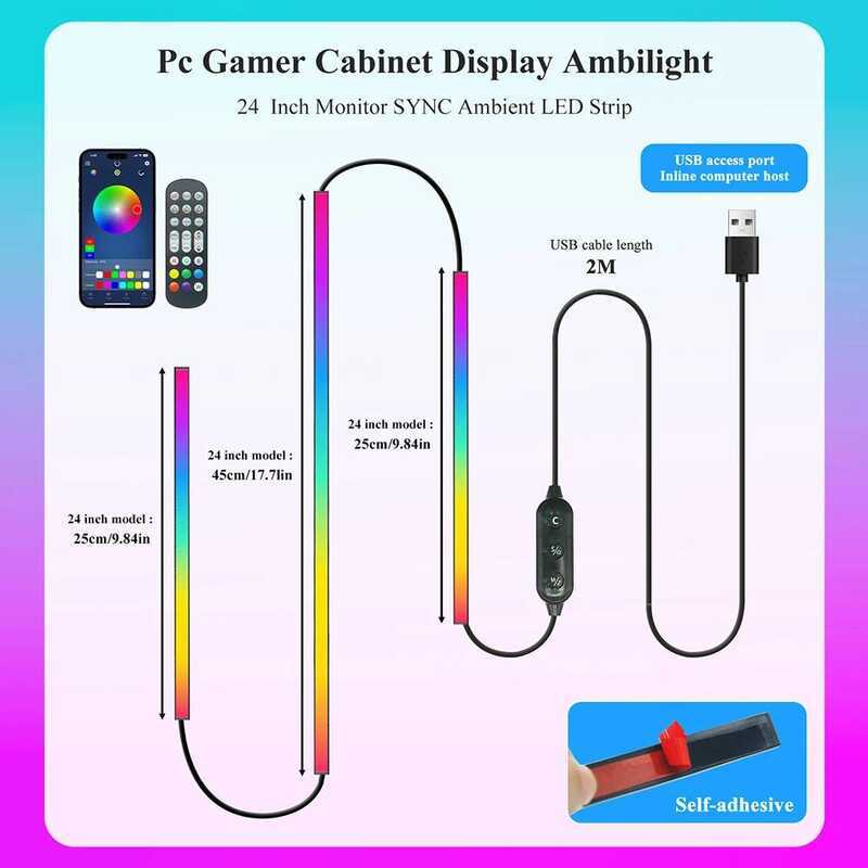 RGB @ LED Raiow Light Strip For Computer Monitor Screen Music Sync ...