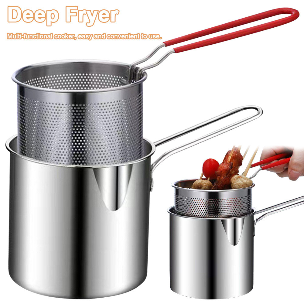 Deep Frying Pot with Strainer & Food Tongs Stainless Steel Kitchen ...