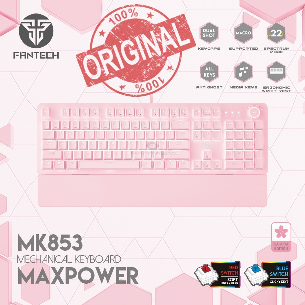 ORIGINAL FANTECH MK853 Maxpower Mechanical GAMING KEYBOARD PINK WHITE ...
