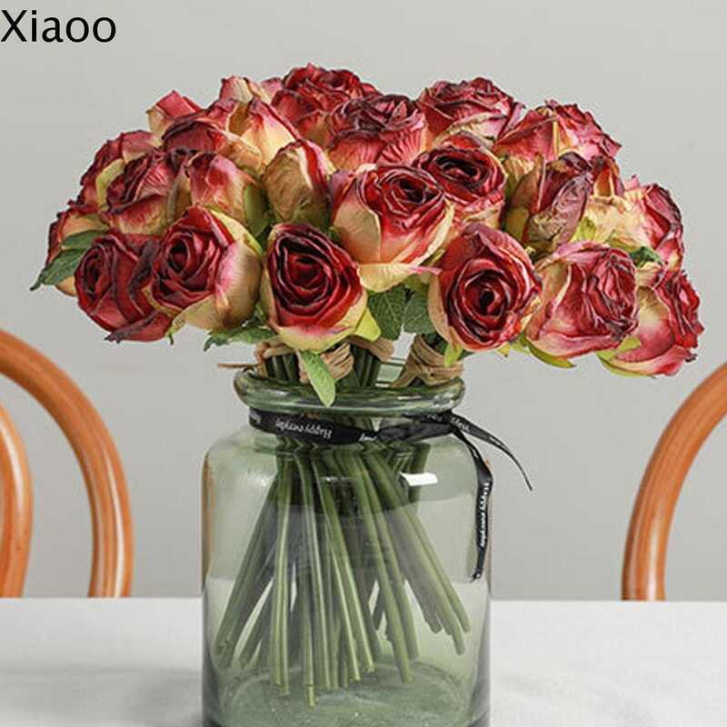 XIAOO Plastic Artificial Roses Bouquet Elegant Real Touch Silk Rose ...