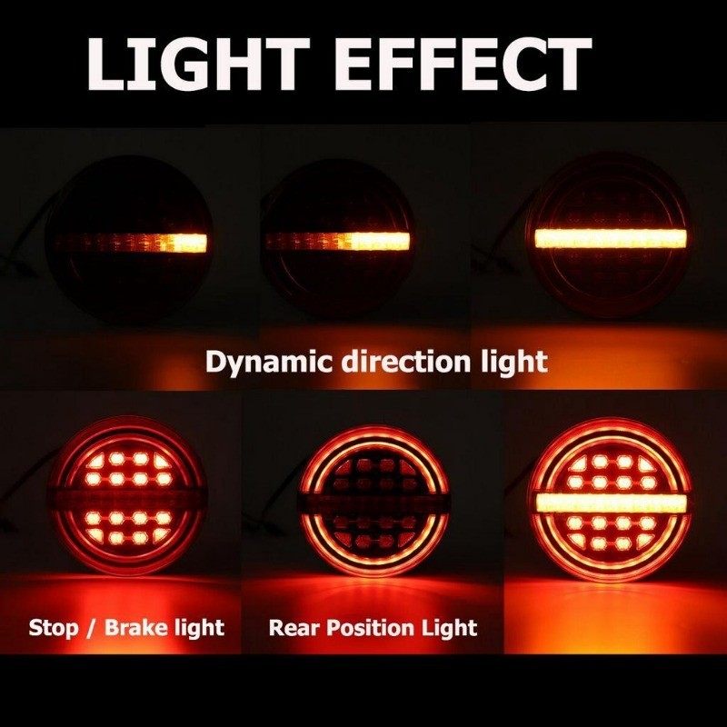 2PCs 5.3inch 12-24V Round LED Truck Trailer Tail Light Rear Light Brake ...