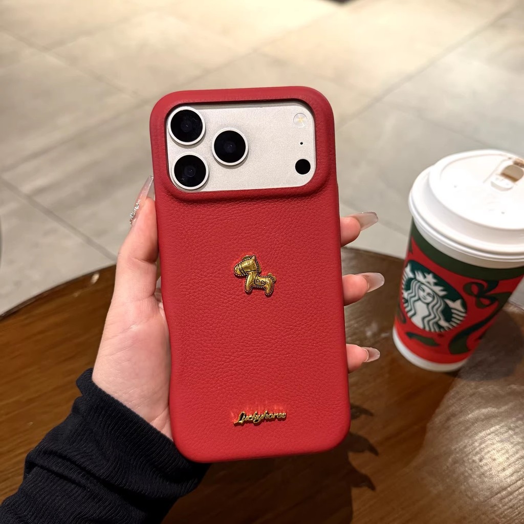 Luxury 3D Gold Horse Solid Color Lychee Pattern PU Leather Phone Case ...