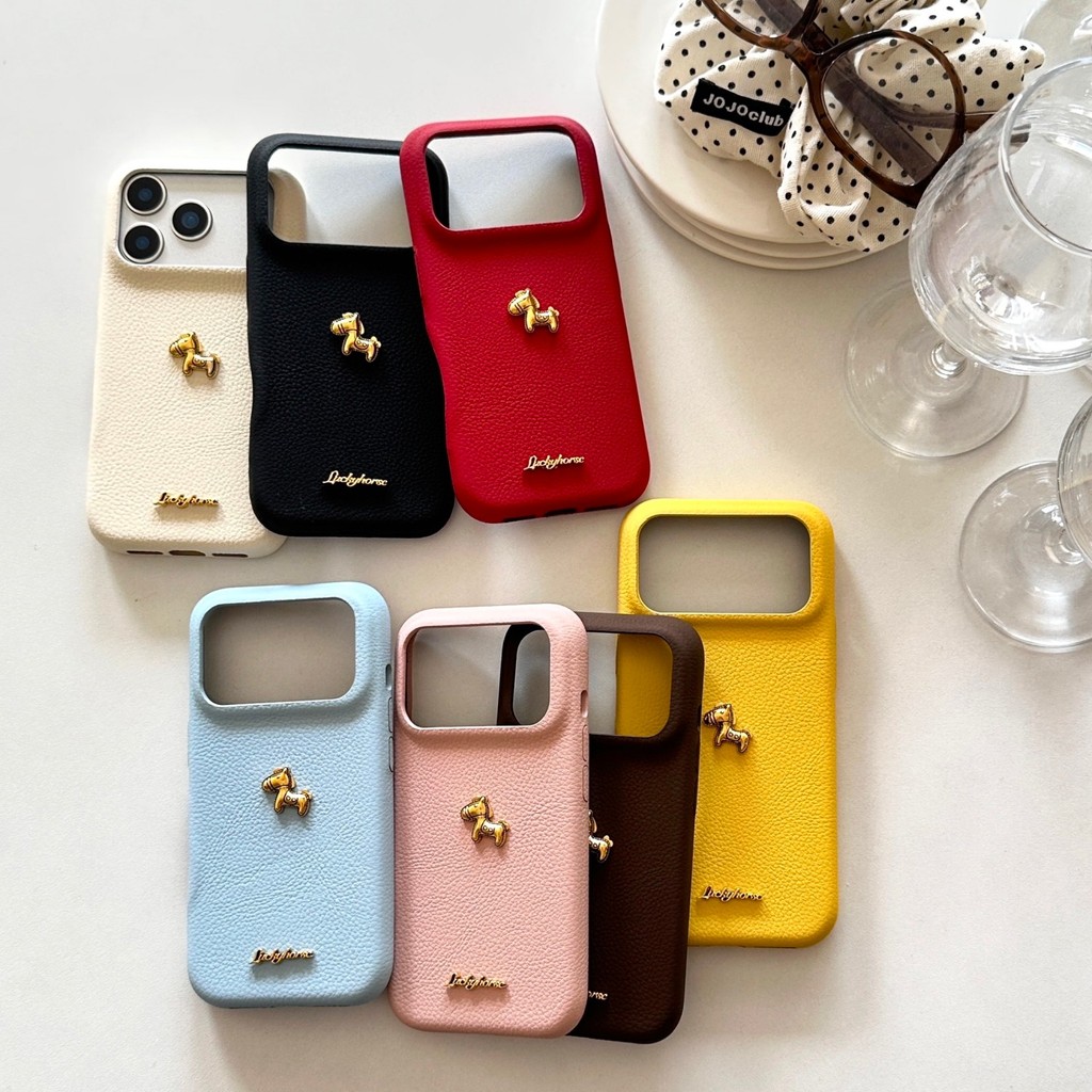Luxury 3D Gold Horse Solid Color Lychee Pattern PU Leather Phone Case ...
