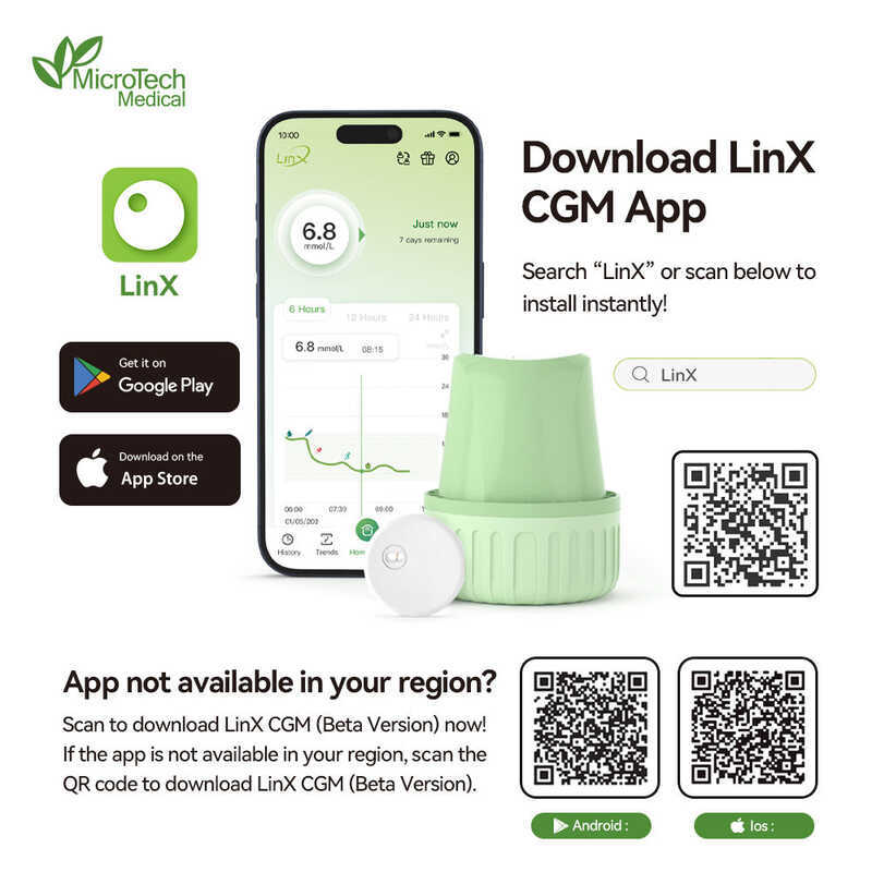 Microtech Linx CGM Continuous Glucose Monitoring 24Hx15days Real Time ...