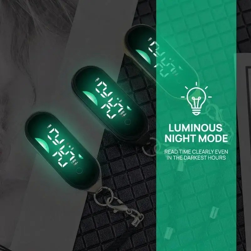 Touch Screen Digital Watch Keychain Pendant Luminous Portable Pocket ...