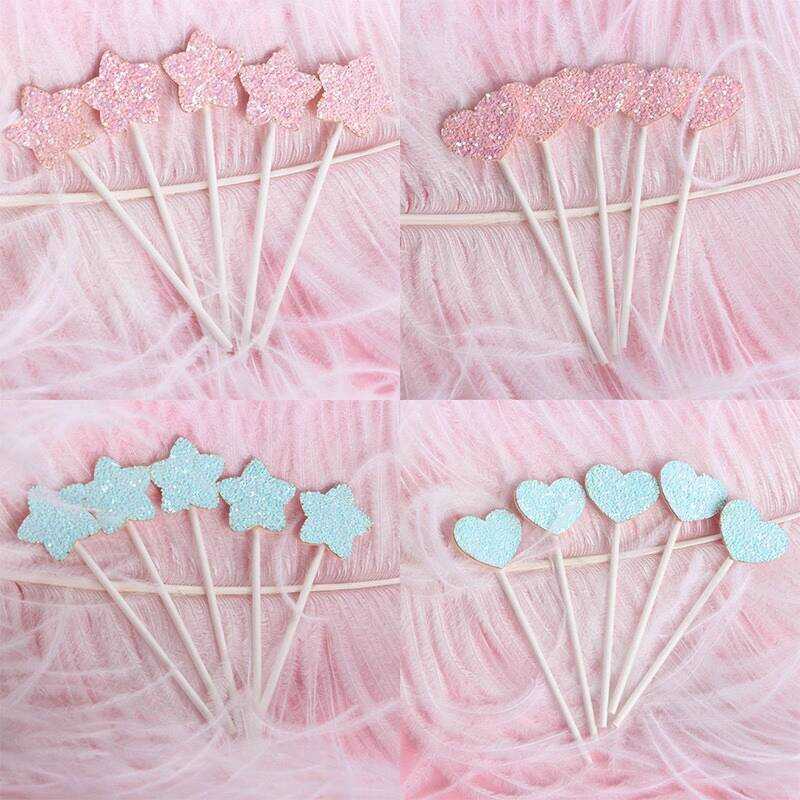 Baking Cake Dreamy Pink Blue Heart Five-Pointed Insert Sequin Star ...