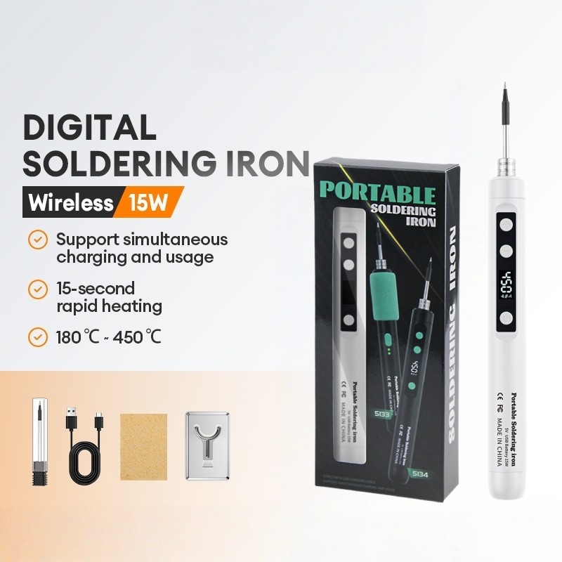 USB-C Rechargeable Soldering Iron – 3 Temp Settings, 650mAh, Heats In 30 Seconds (White)