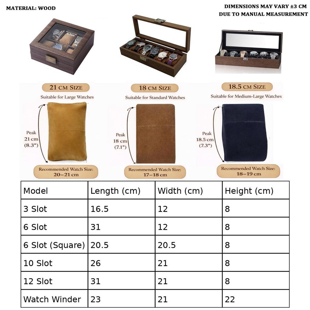 3/6/10/12 Wooden Watch Box Luxury Multi-Slot Watch & Jewelry Organizer ...