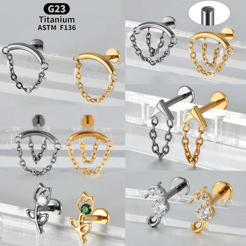 9 1Pc Internal Thread Chain Pendant Cartilage Tragus Earring F136 ...
