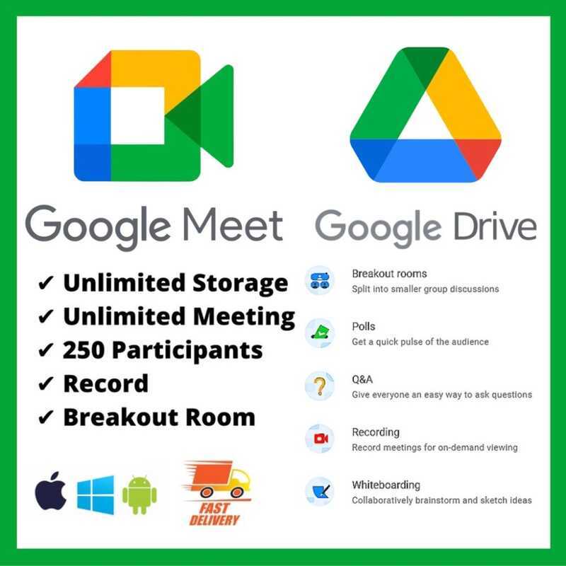 Google Drive Meet Unlimited Storage & Meeting Time 24 Hours, Record ...